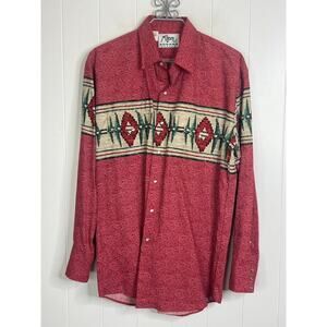 Vintage Roper Pearl Snap Aztec Red Long Sleeve Shirt Size Large